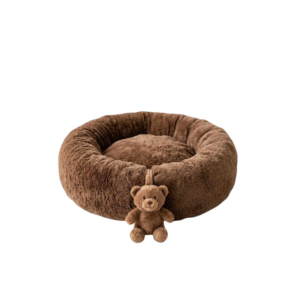 Anxiety-Reducing Plush Bed with Bear Toy – Brown