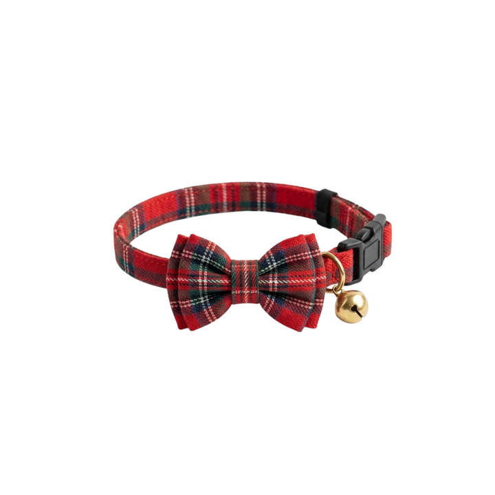 Vintage Bow Tartan Cat Collar – Red